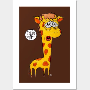 I Need Coffee - Giraffe with a Caffeine Addiction Posters and Art